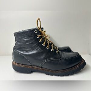 REDWING Men's Leather Work Boots 8136 Size US 8D Black Lace Up Mock Toe